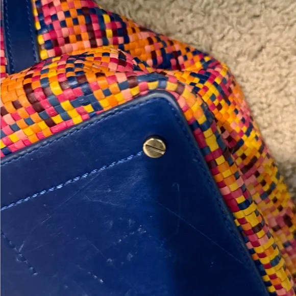 Tory Burch Colorful Woven Tote with Blue Handles - Picture 8 of 15